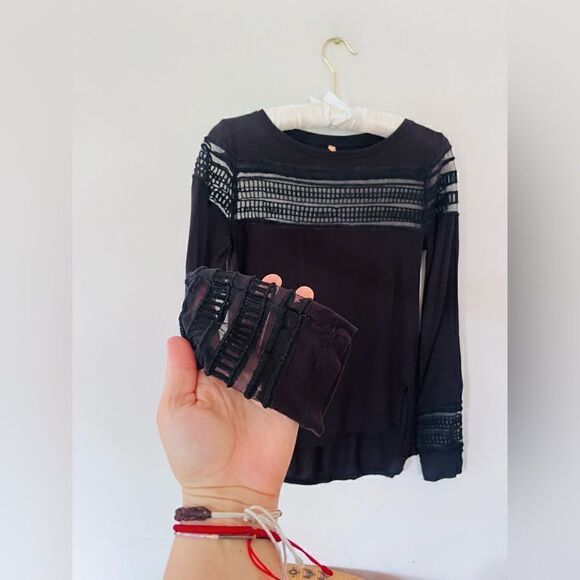 Free People Black Mesh Inset Roxie Shirt - Picture 5 of 6